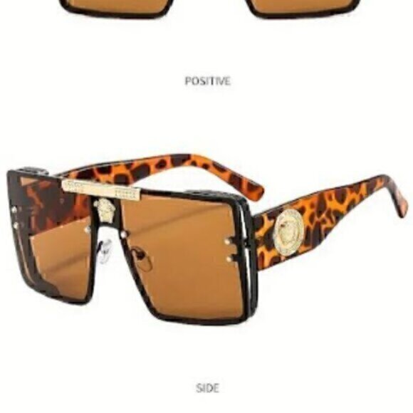 Sunglasses Fashionable Large Square Brown Leopard Black Frame - Picture 1 of 7